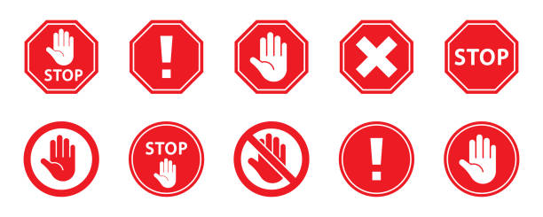 stoppschild-vektorsymbole. stoppschilder gesetzt. - stoppschild stock-grafiken, -clipart, -cartoons und -symbole