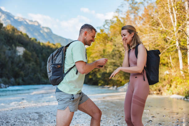 istock Man Proposing To Woman While Hiking 2193342145