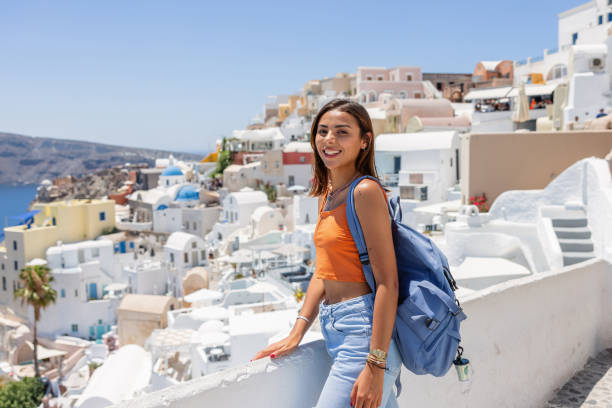 istock Happy Young Woman Enjoying Santorini View 2193342251