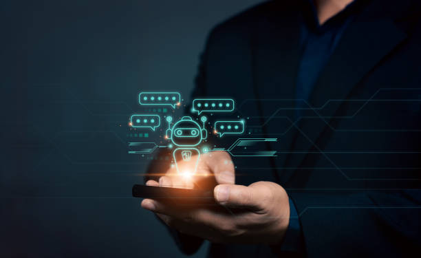 istock Businessman using smartphone AI chatbot infographics. AI Chatbot conversation assistant. Chatbot conversation Artificial Intelligence technology online customer service. Futuristic technology. 2193342496