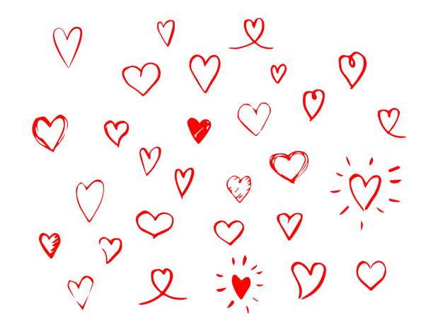 ilustraciones, imágenes clip art, dibujos animados e iconos de stock de conjunto de corazones dibujados a mano. ilustración vectorial - símbolo en forma de corazón