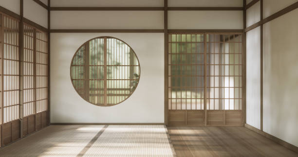 istock Scene empty room modern with tatami mat floor, interior japanese traditional style. 2193356763