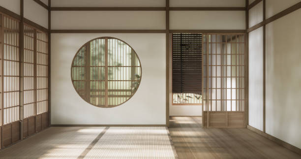 istock Scene empty room modern with tatami mat floor, interior japanese traditional style. 2193356764