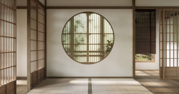 istock Scene empty room modern with tatami mat floor, interior japanese traditional style. 2193356769