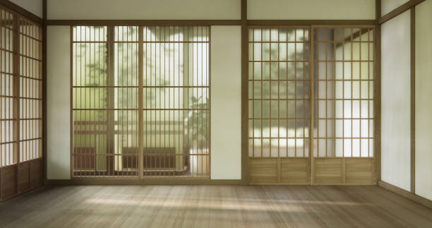 istock Scene empty room modern with tatami mat floor, interior japanese traditional style. 2193356778