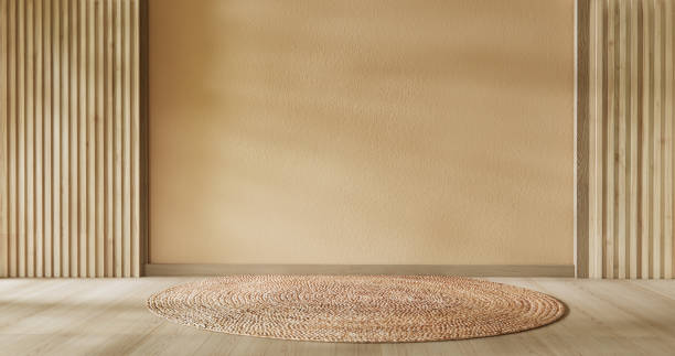 istock scene empty modern japanese Empty, room brown light wall on wooden floor interior design 2193356869