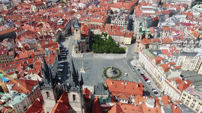 Circling above Old Town Square in Prague - vibrant architecture and urban beauty