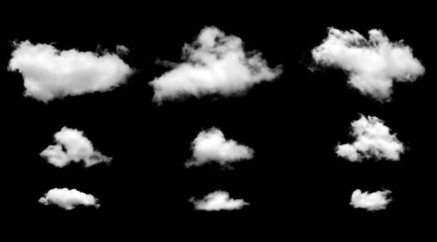 istock Set white clounds isolated, The cloud is divided into several parts on black background, Multiple unique isolated cloud segments, Small and large white clouds. 2193362955