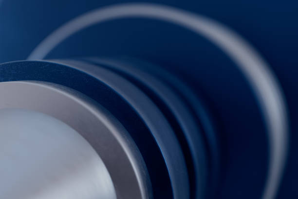 Lathe control knobs close up blue tone. Metal machine tools industry. The metalworking process by turning machine. industry metal processing concept background