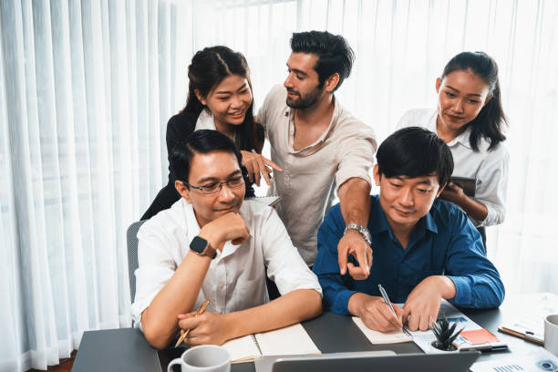 istock Group of diverse office worker employee working together. Prudent 2193378388