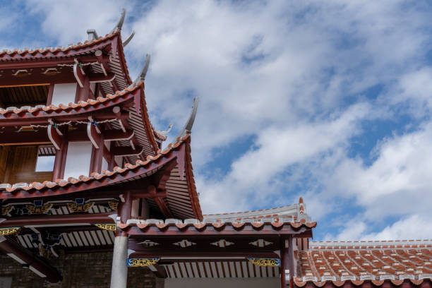 Partial close-up of Chinese temple architecture