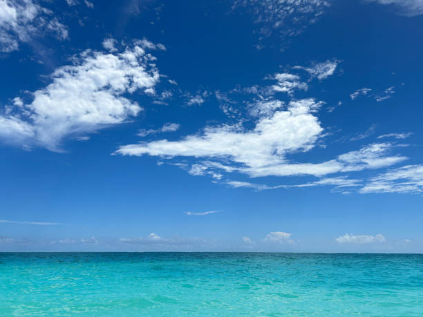 Caribbean tropical turquoise sea with dramatic perfect clouds, a perfect vacation destination in Mayan riviera