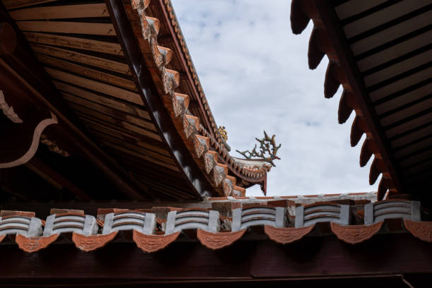 Partial close-up of Chinese temple architecture