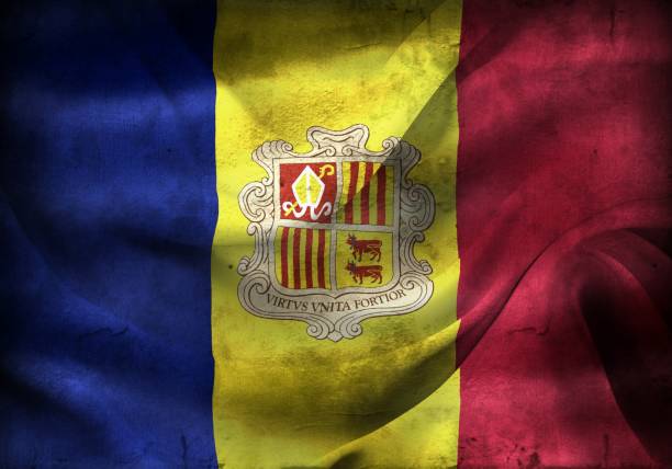 istock Vintage look Andorra flag - realistic waving fabric flag 2193382211