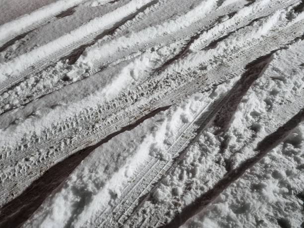 istock Car tracks in the snow 2193386050