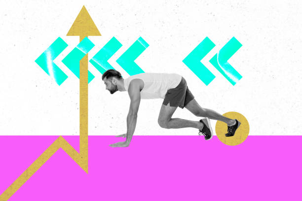 istock Composite 3d creative image collage of serious sportsman run marathon arrow direction race speed competition sprint readiness 2193388330
