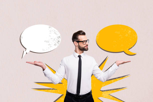 istock Creative design composite artwork collage of young guy businessman hand hold choice cloud dialog contact conversation mind human resource 2193388372