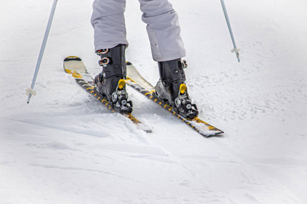 View of the Close-Up of Skier in Action
