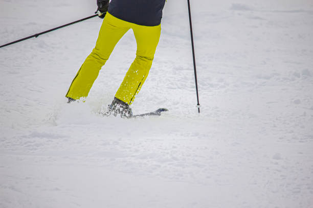 Young adult woman skiing in mountains