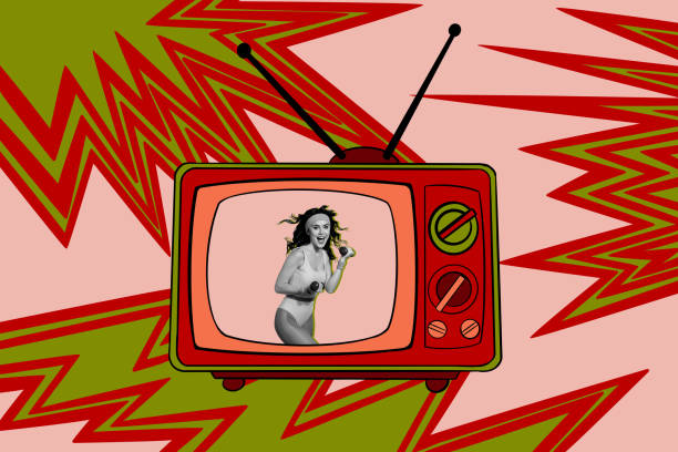 istock Composite sketch image trend artwork collage of TV program antenna display young lady coach sportswoman training exercise kettlebell 2193388982