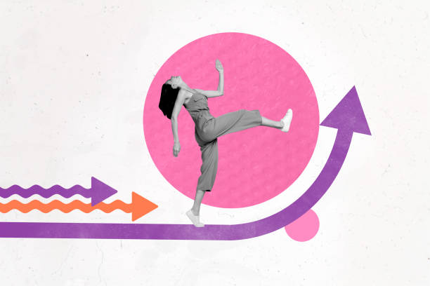 istock Creative sketch collage of excited girl step arrow direction pointer success development concept career promotion chance 2193396209