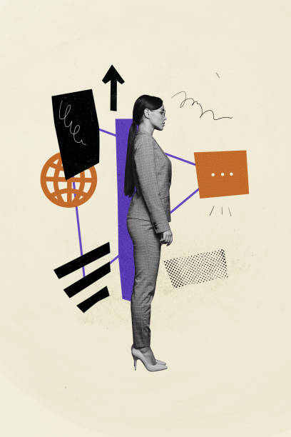 istock Vertical creative art collage of serious businesswoman stand arrow development web fast network internet isolated on painting background 2193398206