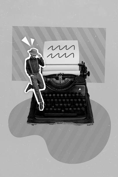 istock Creative 3d photo collage artwork graphics painting of guy typing new book old typewriter isolated drawing background 2193399205