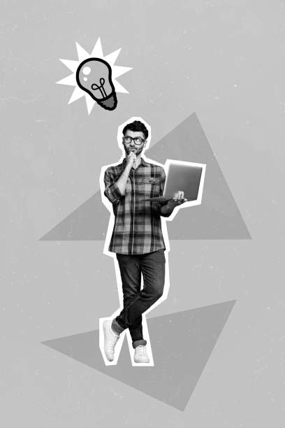 istock 3d retro abstract creative collage artwork template of guy working twitter telegram facebook isolated painting background 2193399313