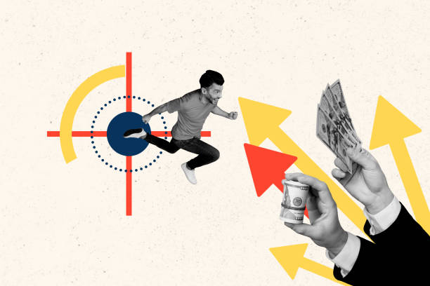 istock Composite trend artwork sketch image photo collage of graphics business trader arrow motivation rich banknote success young man run goal 2193401211