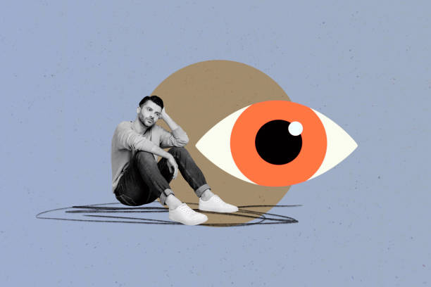 istock Trend artwork collage template composite sketch of young guy sit down worry anxiety mind burnout overwhelmed huge eye religious see focus 2193401229