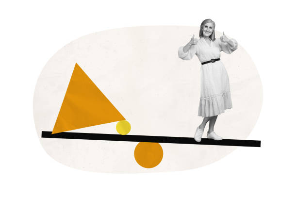 istock Creative collage picture mature cheerful woman showing thumb up geometry figures triangle scale balance drawing background 2193402585