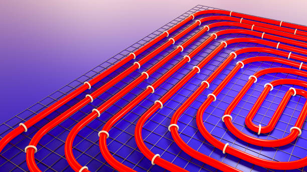 This detailed illustration showcases a system of red pipes for underfloor heating, symbolizing home comfort and energy efficiency. Perfect for home improvement projects, heating system promotions, or sustainable living campaigns, it’s ideal for adding a practical touch to your content. Download now to enhance your design with this informative artwork!