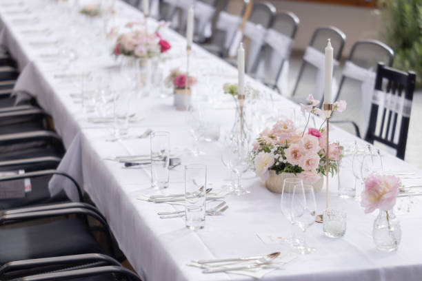 istock Wedding table with pink flowers 2193409386