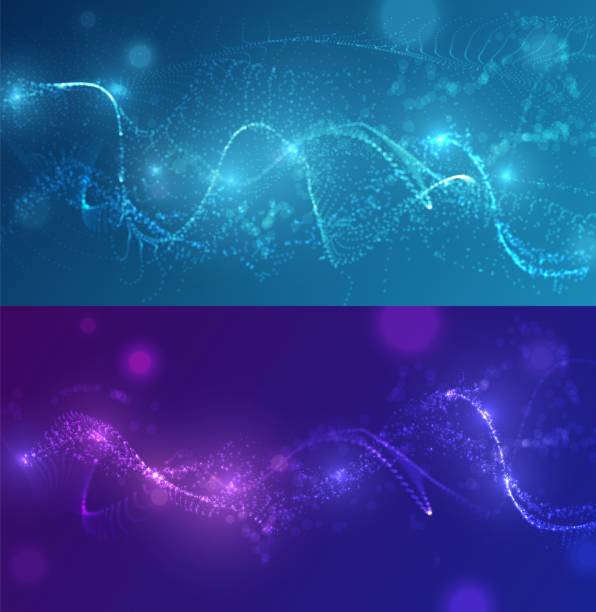 istock Waves of many lines flowing particles and sparkles, abstract dynamic dotted wavy stripes blue gradient vector background 2193420780