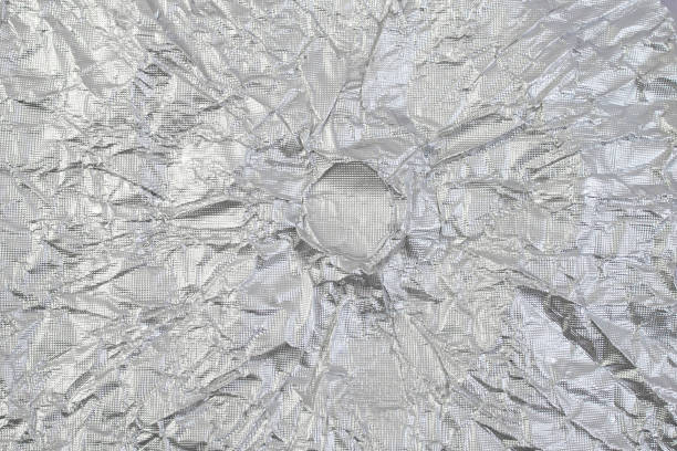 istock Aluminium tin foil, empty chocolate candy packaging for product placement, full screen close up 2193422012