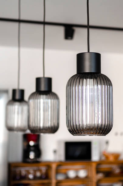 istock Interior design. Textured glass ceiling lamps in the Scandinavian interior 2193426663