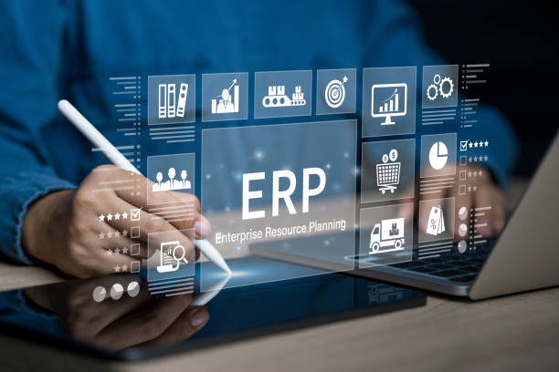 istock Enterprise resource planning concept. Businessman using tablet and laptop for business management planning and company improvement. Technology, Network, Enterprise resource planning. 2193427065