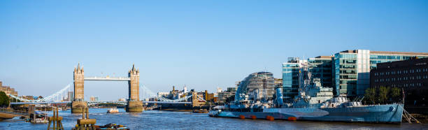 istock Panoramic view of Tower Bridge and HMS Belfast in London. 2193427674