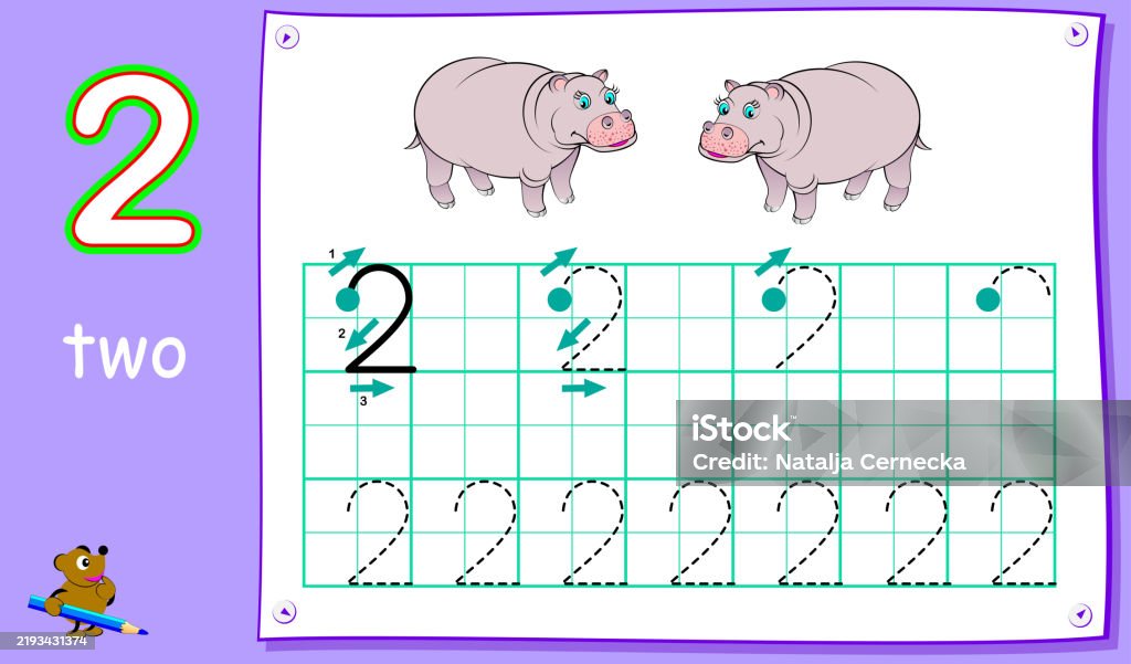 Numbering Two Educational Page For Young Children With Number Two Developing Skills ...