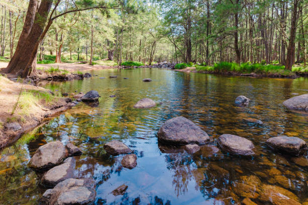 Photograph of the Coxs River in Ganbenang near the six foot track campground in the Blue Mountains in New South Wales, Australia.