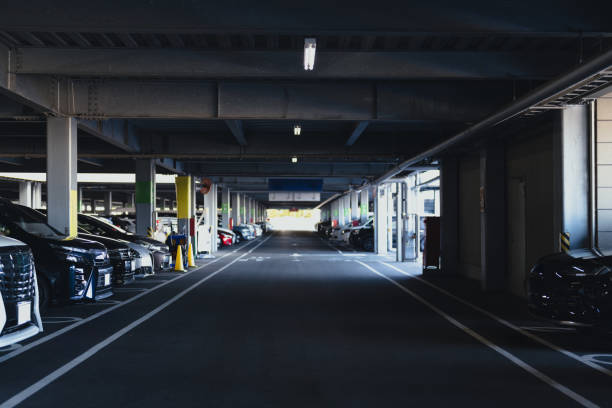 istock Slightly dark car parking lot view 2193438823