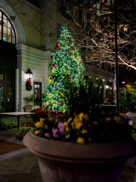 istock Christmas tree lit at night on a city scene 2193444903