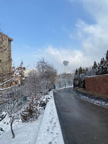 istock Park on a snowy morning at a park with Atakule view, Ankara, Turkey 2193446143
