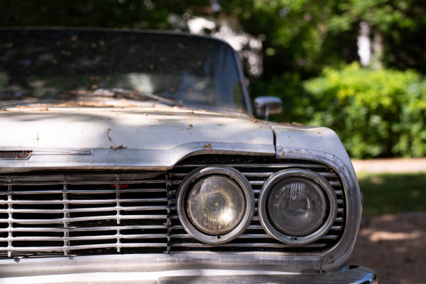 istock Classic antique car in white color, details 2193447062
