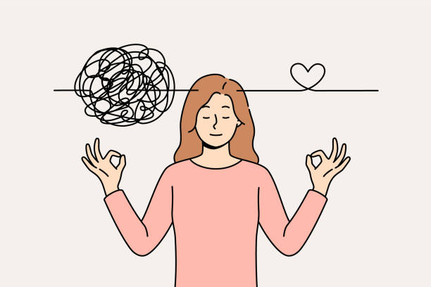 istock Woman meditates and demonstrates ability to maintain balance and clear head chaos 2193449197