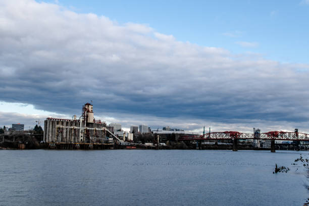 Clouds Over River Skyline in Portland, Oregon