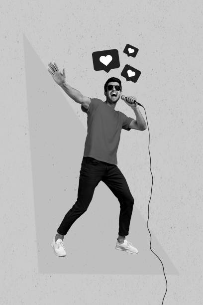 istock Exclusive magazine picture sketch collage image of happy smiling guy getting singing feedback isolated painting background 2193452064