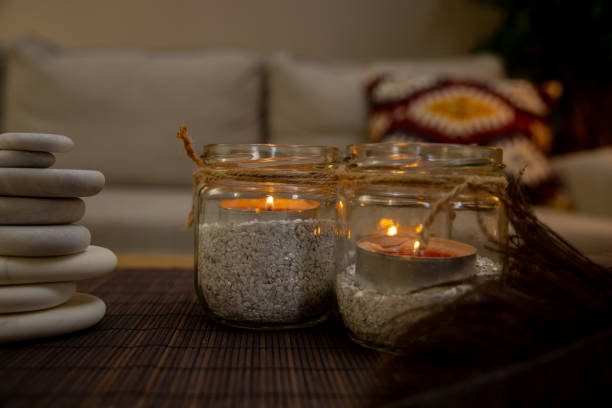 istock Experience the Cozy Candlelight Decor featuring Elegant Jars that create a Relaxing Atmosphere 2193452075