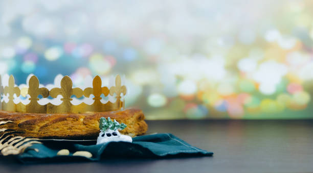 istock Fresh royal galette with crown on a table with festive boke 2193452685