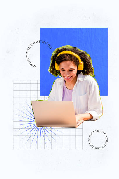 istock Vertical poster collage young woman remote worker job laptop customer support service programmer software developer checkered background 2193453004